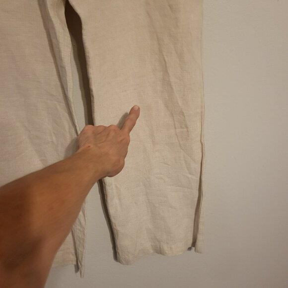 ALLEN ALLEN elastic stretch waist lightweight linen wide leg pants Medium Beige - Picture 8 of 9